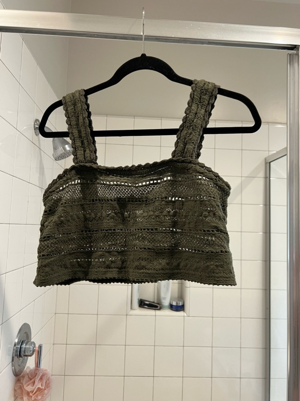 aerie Olive Crochet Crop Tank